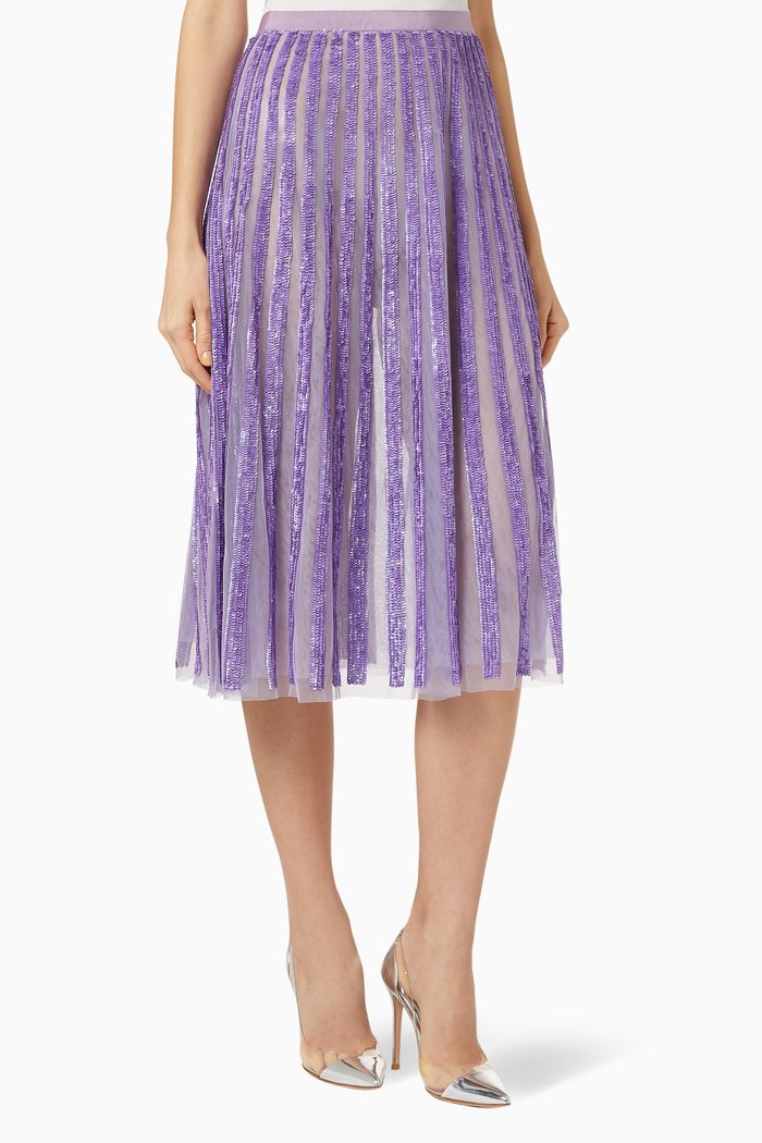 

Sequin Skirt with Pleated Effect Embroidery, Purple