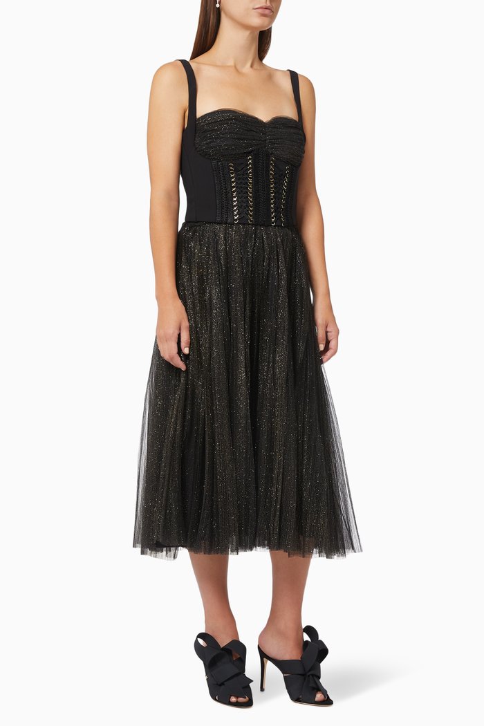 Lace Dress with Bustier, Black