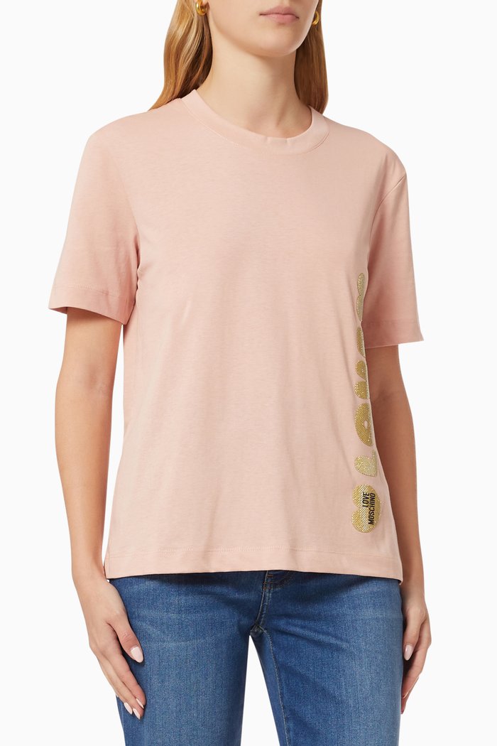 

Logo Print T-shirt in Cotton, Pink