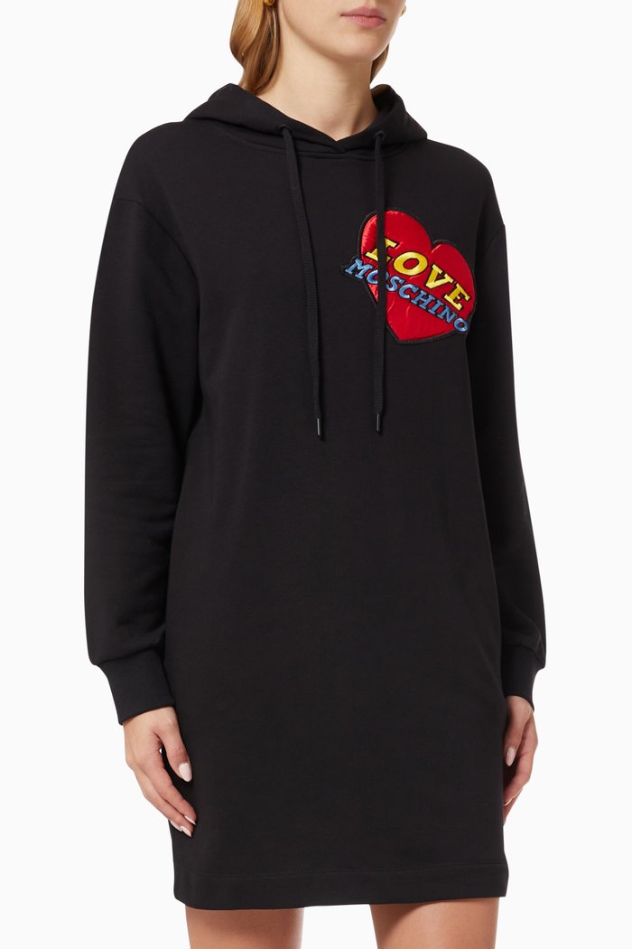 

Heart Logo Sweatshirt Dress in Cotton, Black