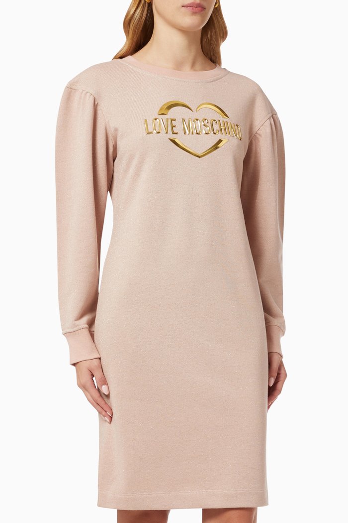 

Heart Logo Sweatshirt Dress in Cotton, Pink