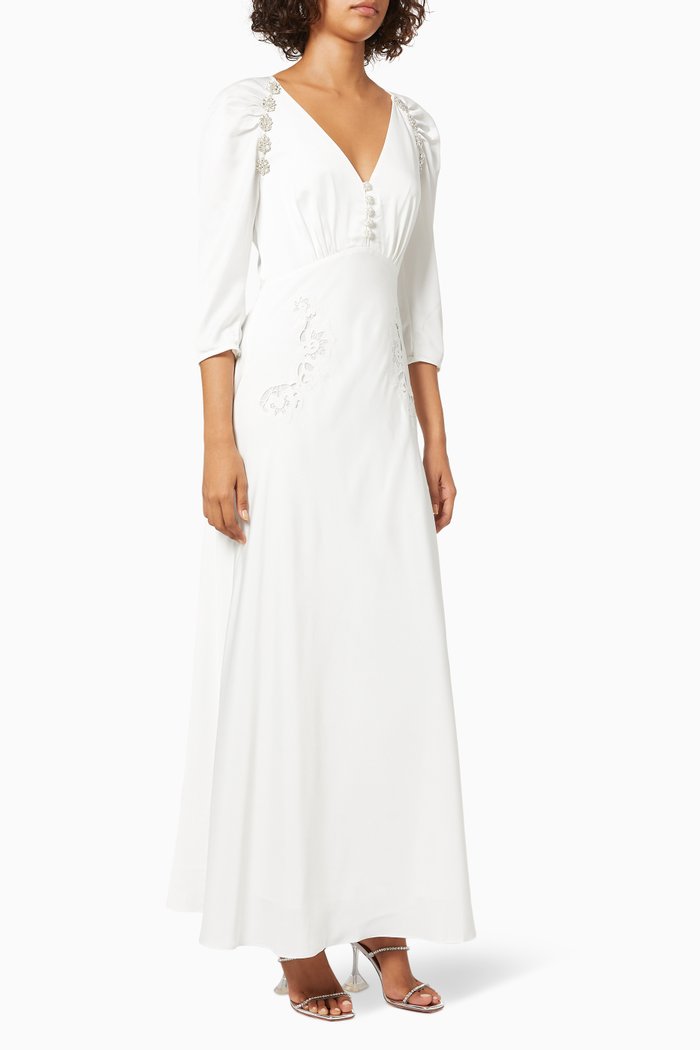 

Diamante Trim Maxi Dress in Recycled Polyester, White