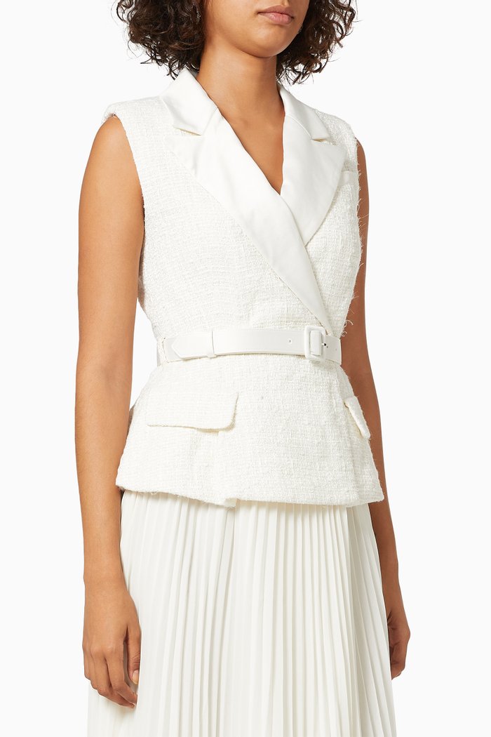 

Tailored Midi Dress in Boucle & Chiffon, Neutral