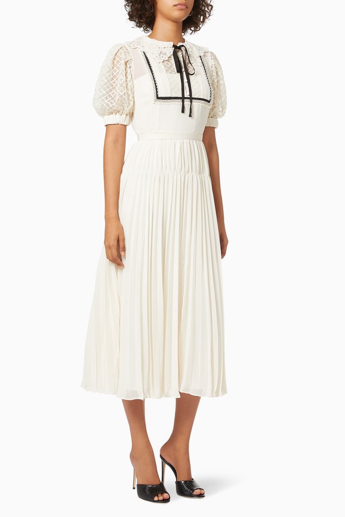 

Lace Collar Midi Dress in Chiffon, Neutral