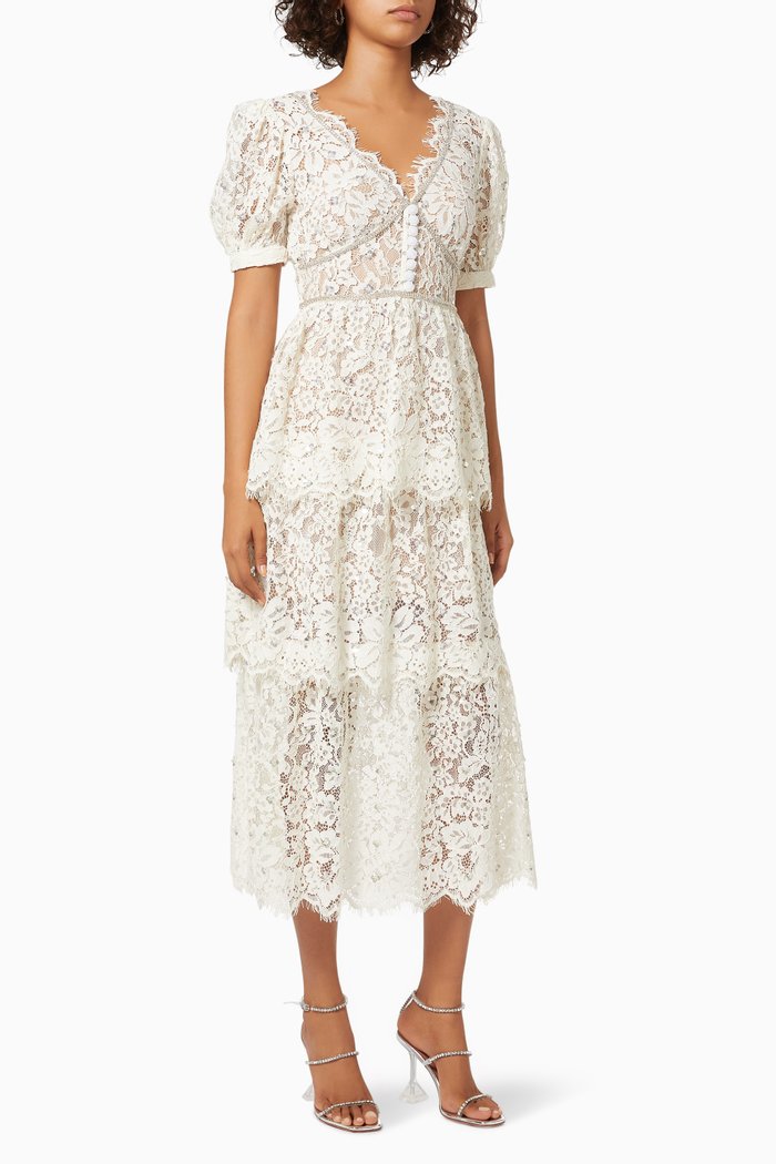

Embellished Midi Dress in Cord Lace, Neutral