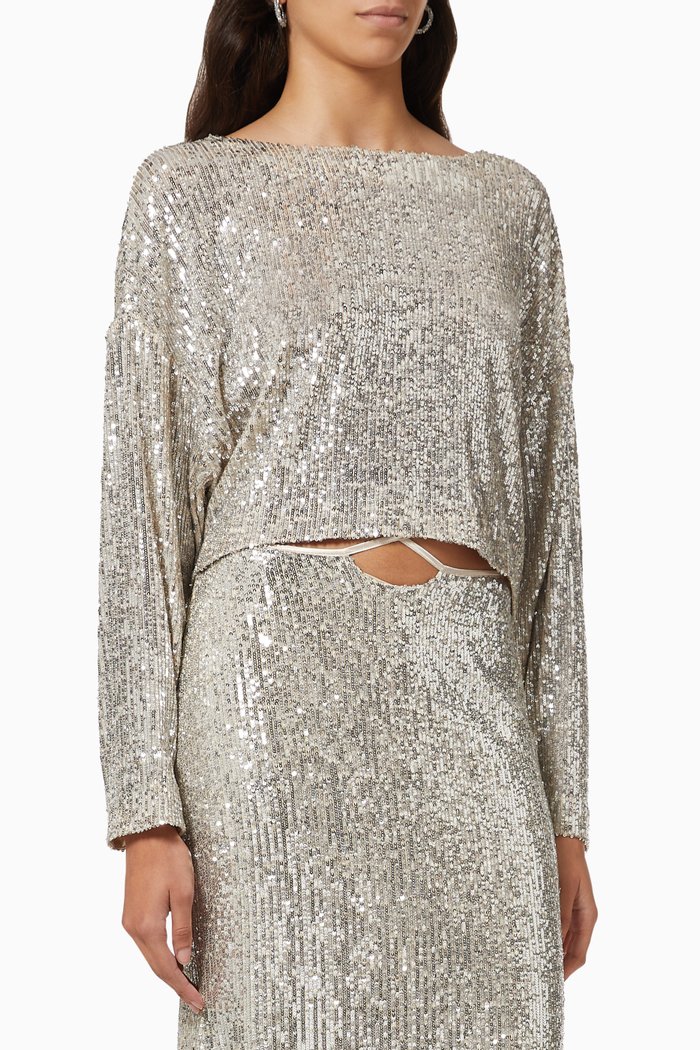 

Coco Top in Sequin Embellished Tulle, Silver