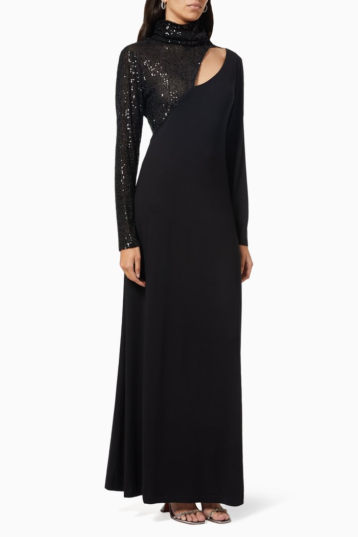 

Dunaway Dress in Jersey & Sequin Embellished Tulle, Black