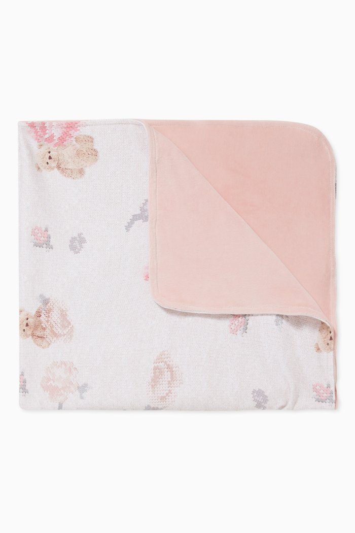 

Teddy Bear Print Blanket in Cotton, Pink