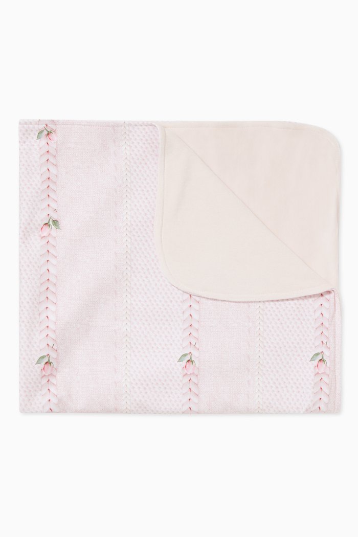 Floral Print Blanket in Cotton, Pink
