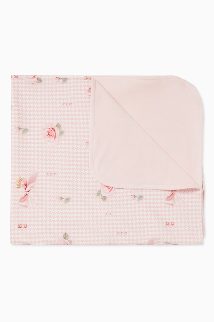 

Teddy Bear Print Blanket in Cotton, Pink