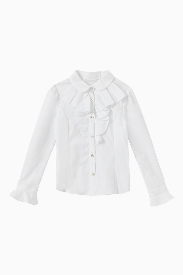 

Ruffled Collar Shirt in Cotton, White