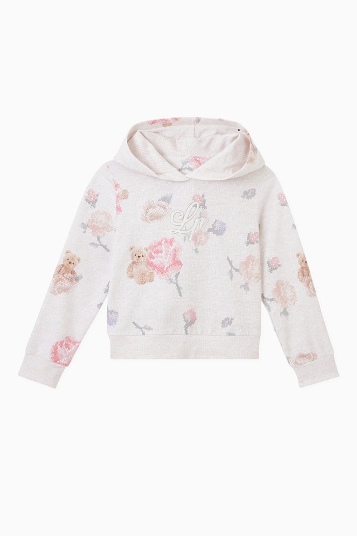 

Roses & Teddy Bear Hoodie in Cotton, Pink