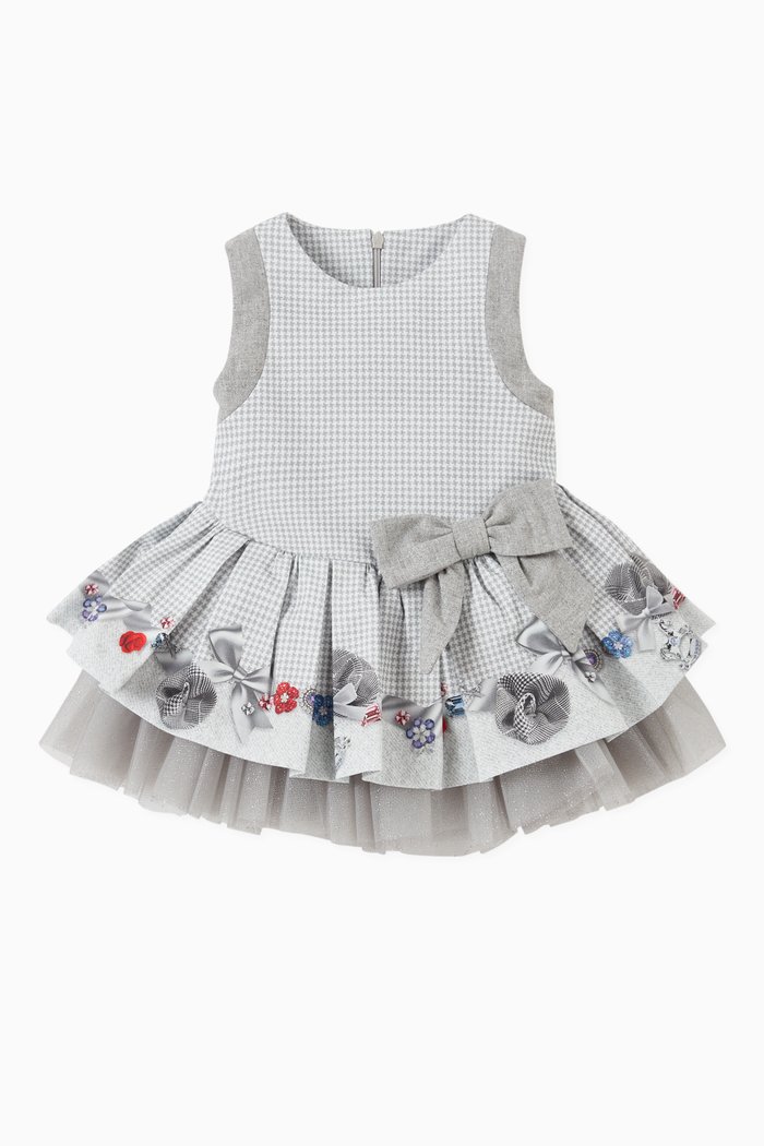 

Bow & Frill Dress in Cotton, Grey