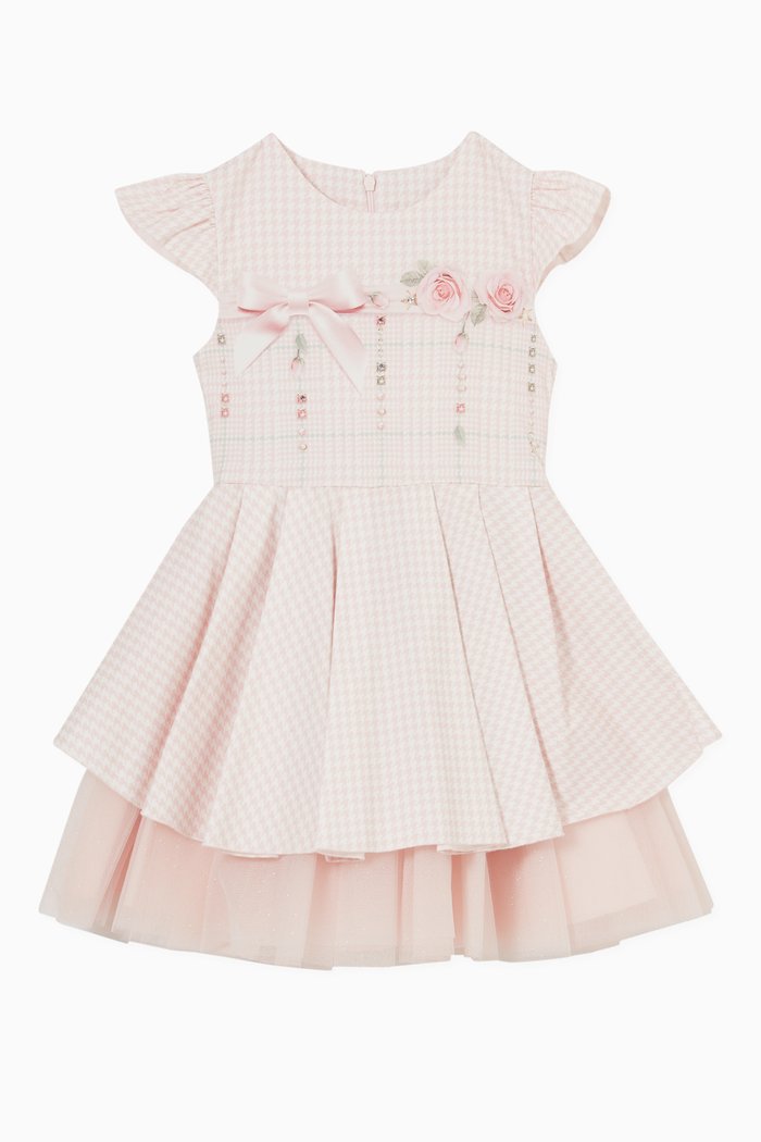

Floral Bow Layered Flare Dress, Pink