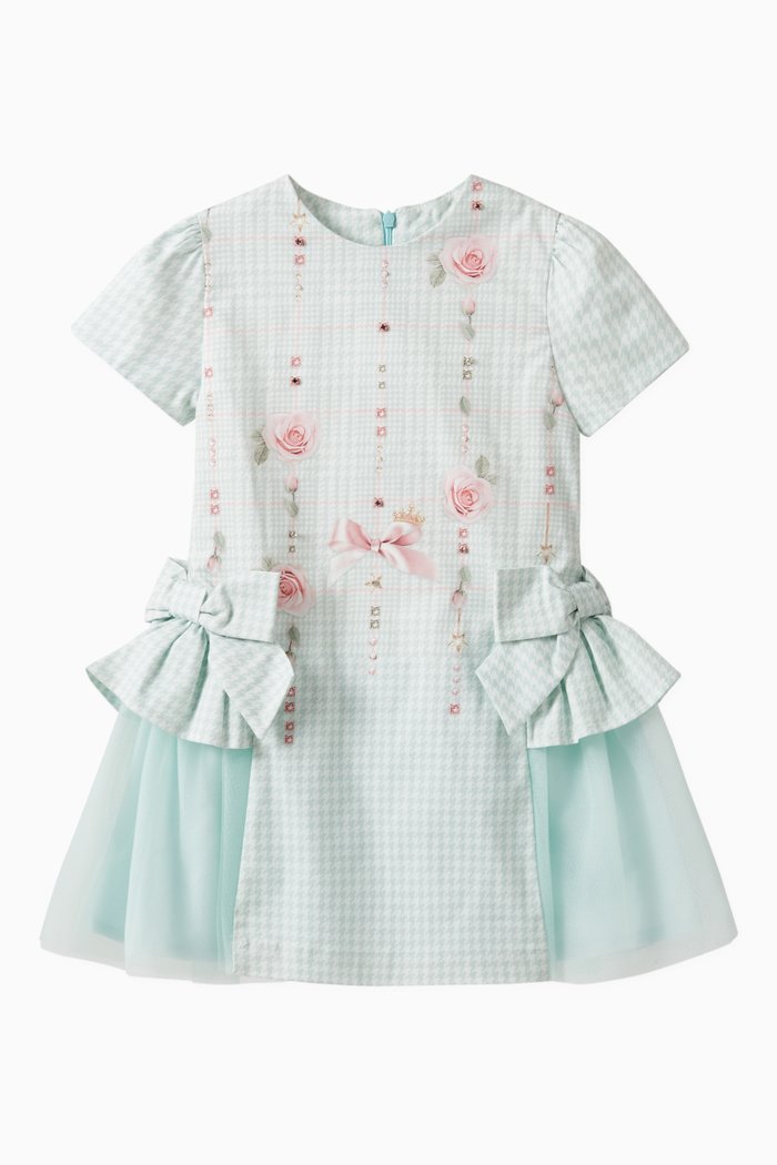 

Roses Ruffle Dress in Cotton & Tulle, Green