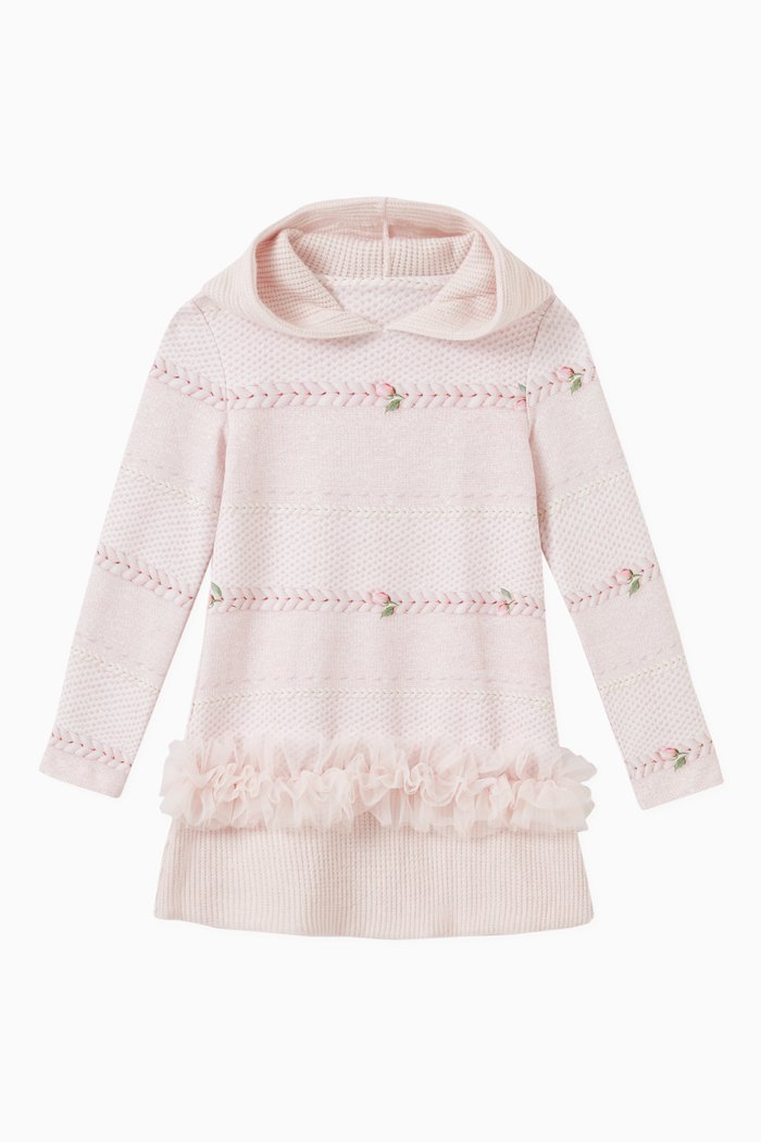 

Roses Hooded Dress in Cotton Knit, Pink