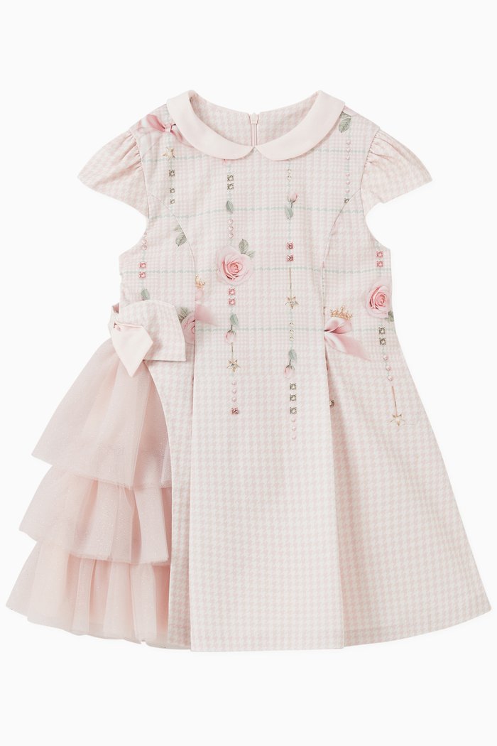 

Roses & Teddy Bear Side Pleat Dress in Cotton, Pink