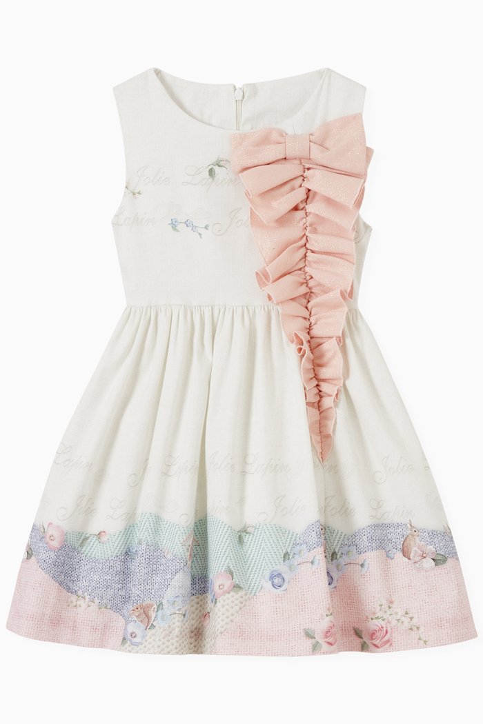

Bunny World Bow Dress in Cotton Blend, Multicolour