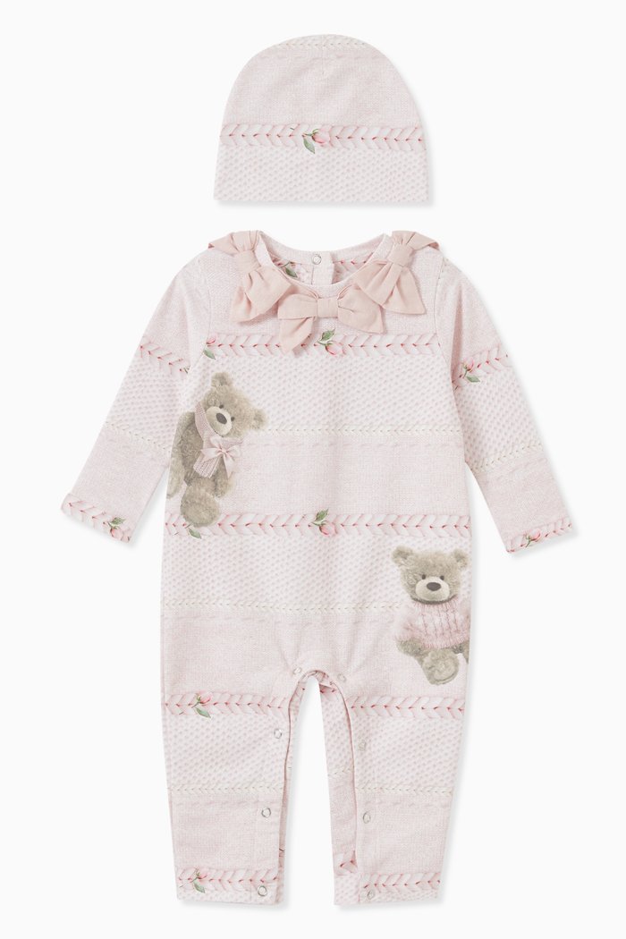 

Teddy Pyjama & Hat Set in Cotton, Pink