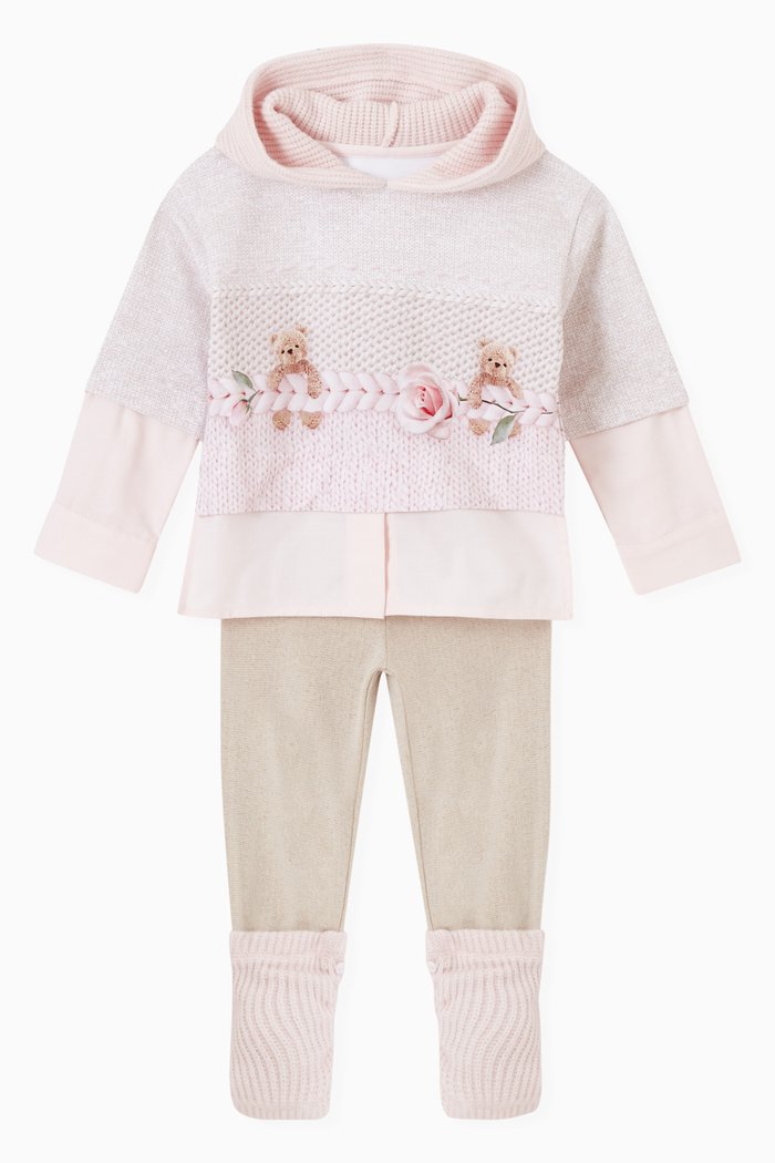 

Roses & Teddy Bear Hooded Cardigan & Leggings Set, Pink
