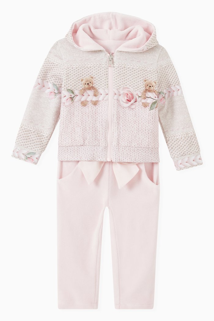 Roses & Teddy Bear Hoodie & Leggings in Cotton, Pink