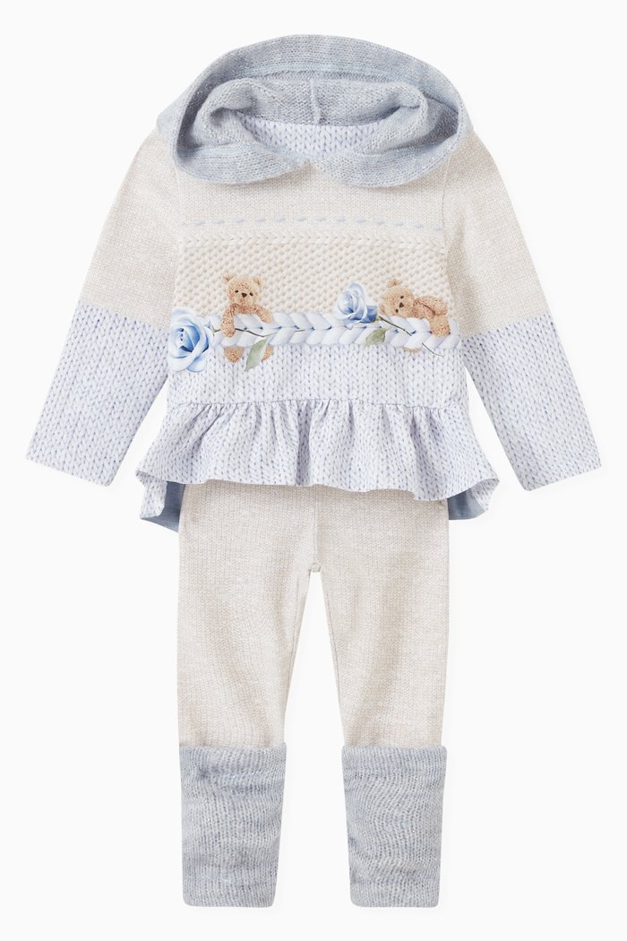 

Roses & Teddy Bear Hoodie & Leggings in Cotton, Blue