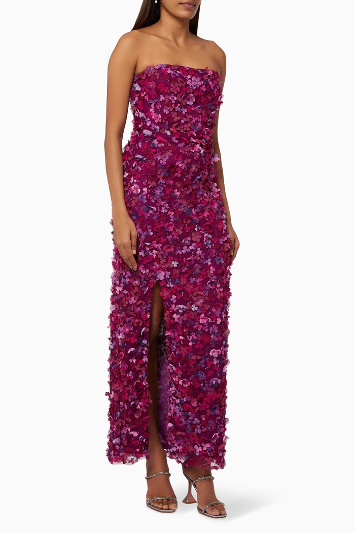 

Reese Strapless Dress with Petal Applique, Purple