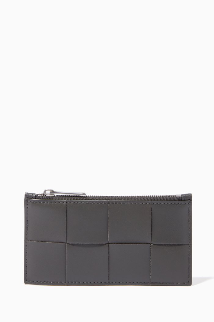 

Zipped Card Case in Intrecciato Urban Leather, Grey
