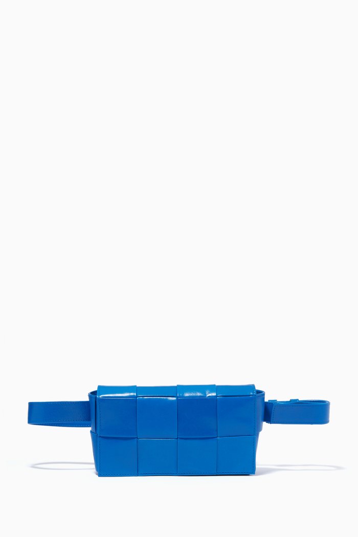

Mini Cassette Belt Bag in Intrecciato Paper Calf, Blue