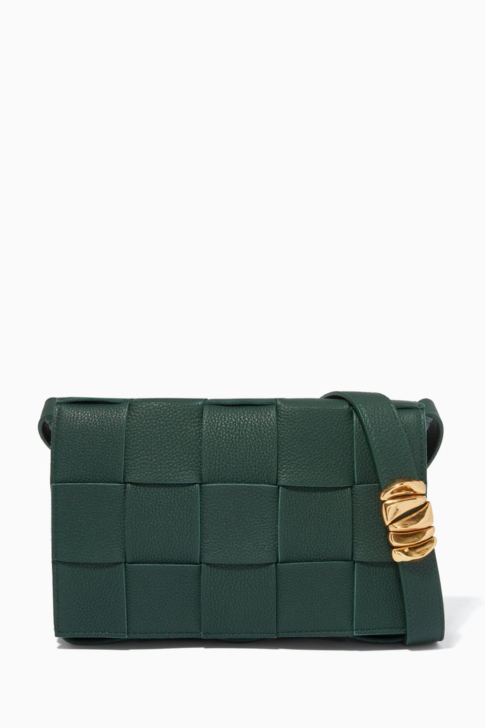 

Cassette Bag in Intreccio Leather, Green