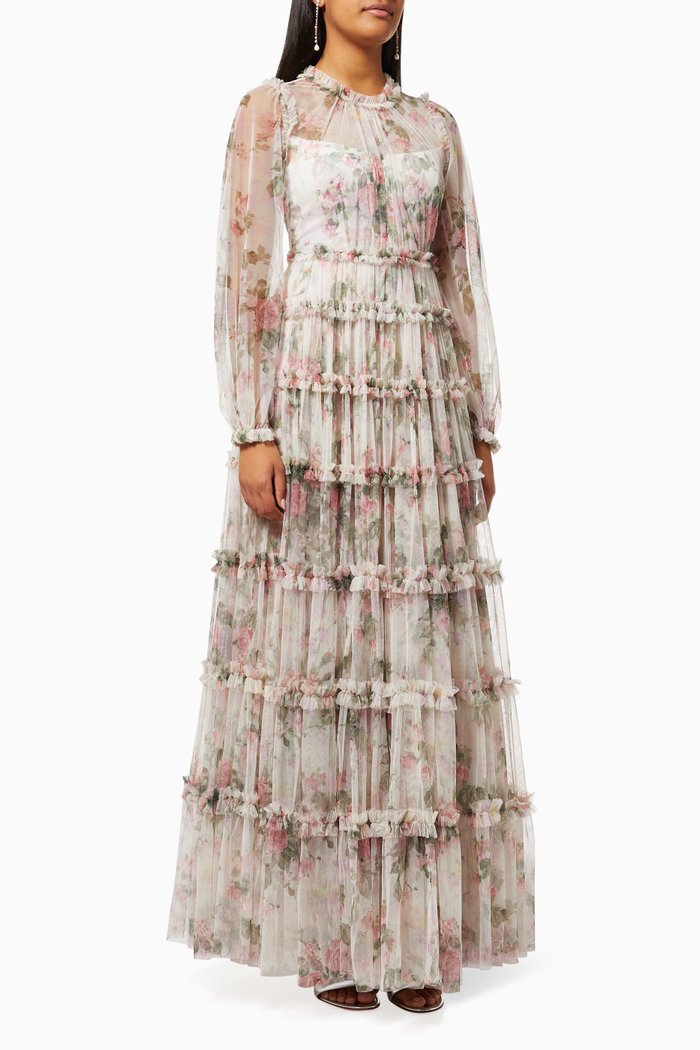 

Floral Swan Gown in Tulle, Grey
