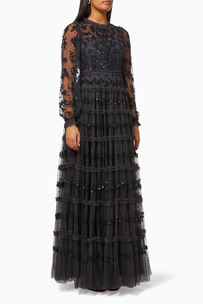 Eve Sequin Gown in Kisses Tulle, Black