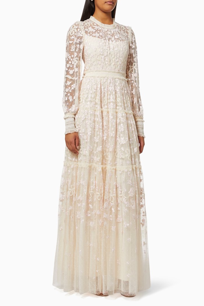 

Emilana Gown in Embroidered Kisses Tulle, Neutral