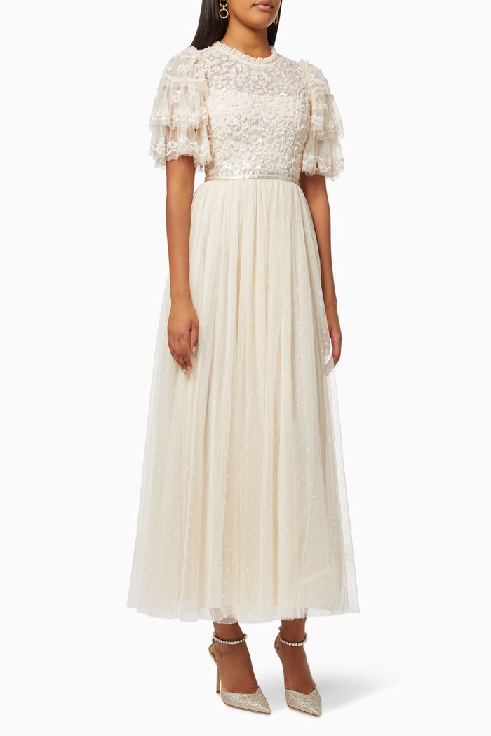 

Seren Ankle Gown with Sequinned Bodice in Kisses Tulle, Neutral