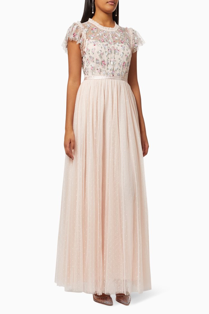 

Lovell Ditsy Gown with Embroidered Bodice in Kisses Tulle, Pink