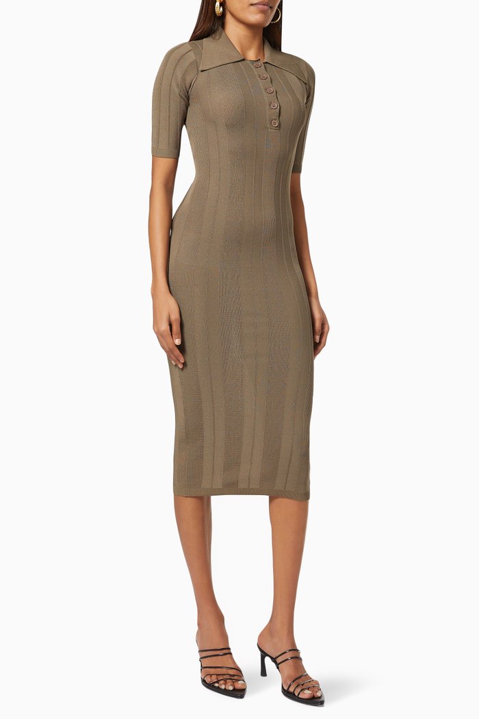 Evial Rib Knit Dress, Green
