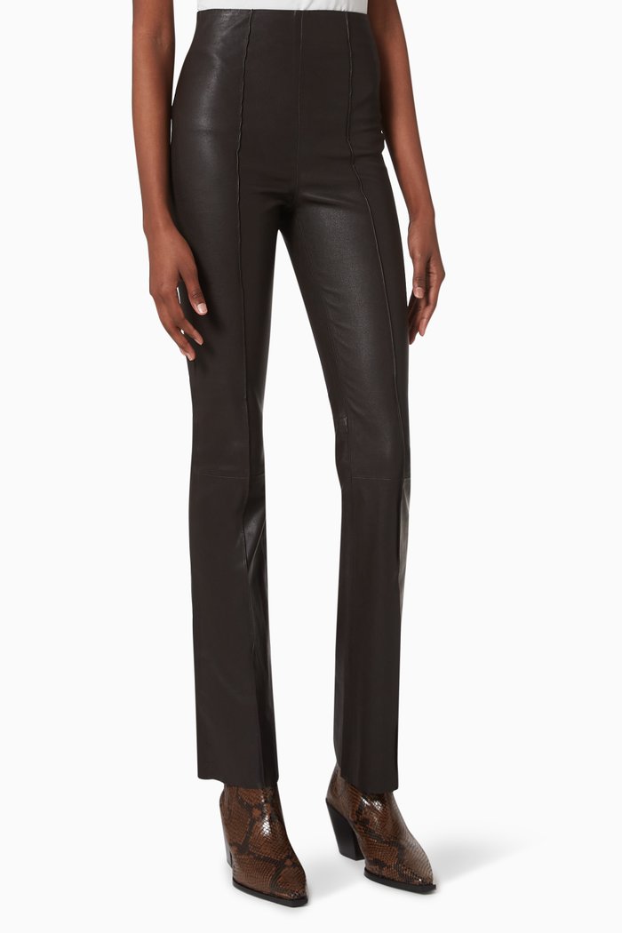 

Floral Bootcut Pants in Leather, Brown