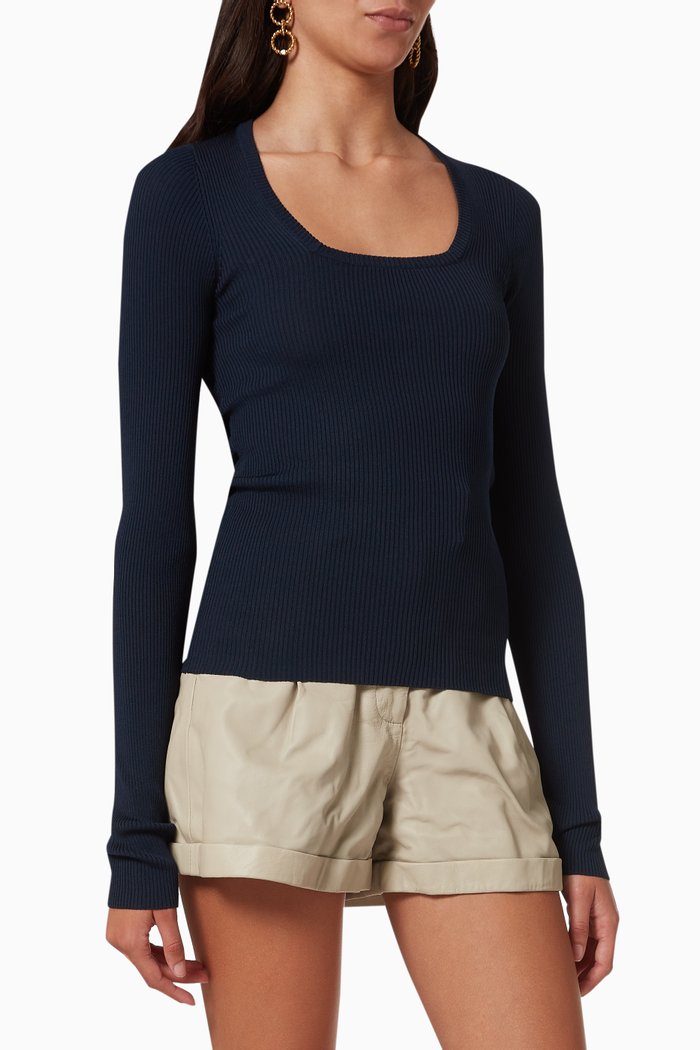 

Serena Top in Rib-knit Viscose, Blue