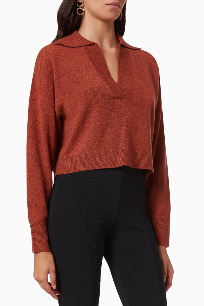 

Patty Polo Knit Sweater in Merino Wool, Brown
