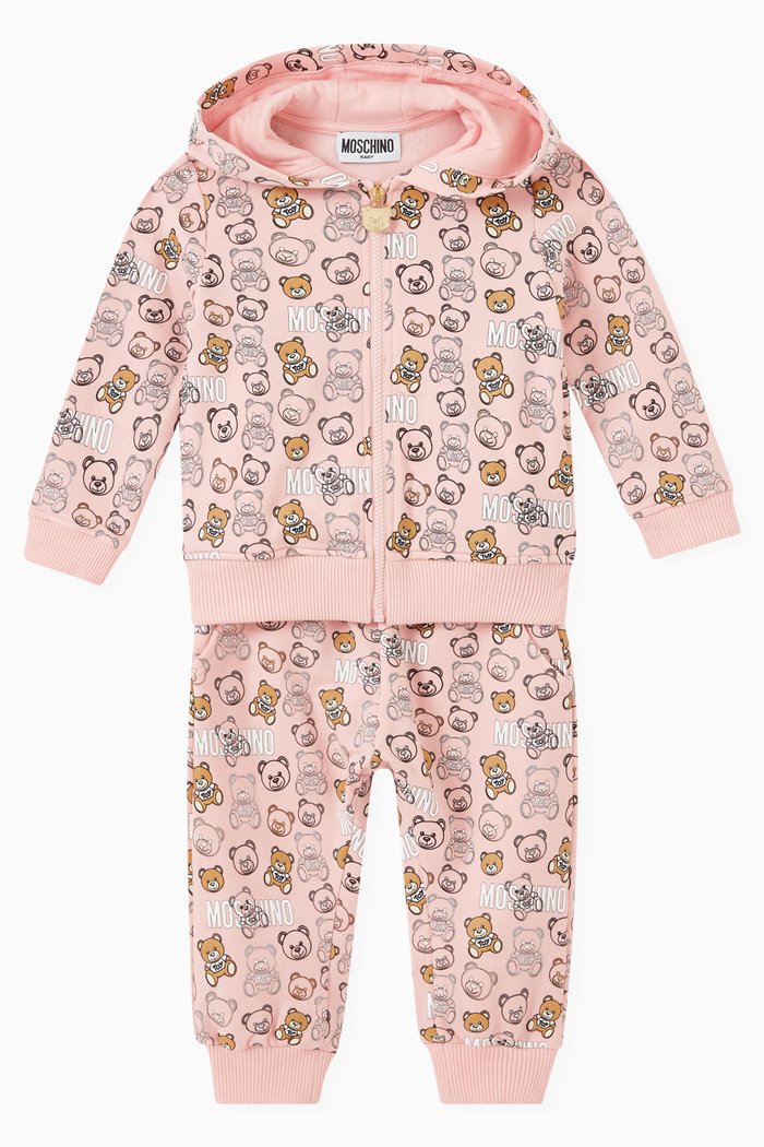 

All-over Teddy Bear Tracksuit Set in Fleece, Pink