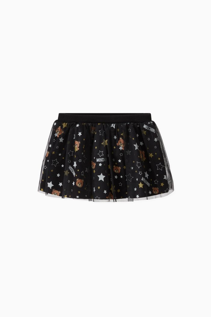 

Teddy Bear Stars Print Tutu Skirt in Cotton, Black
