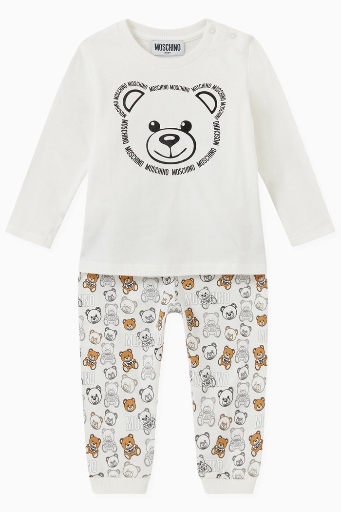 

Teddy Bear Print T-shirt & Pants, Set of 2 in Cotton, White