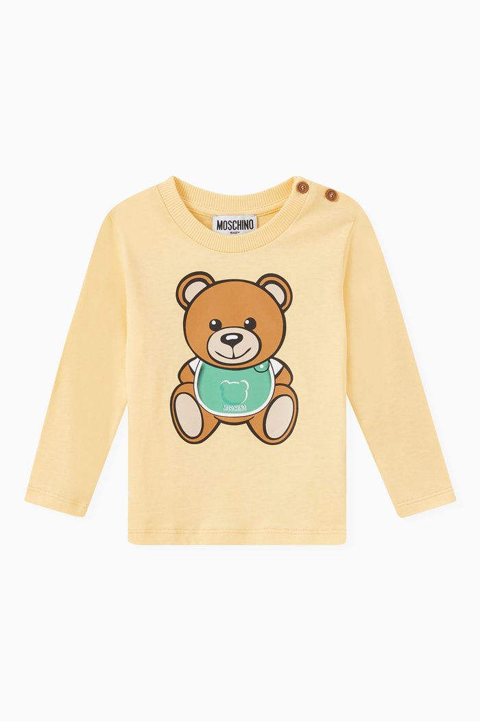 

Teddy Bear with Bib Print T-shirt in Cotton, Yellow