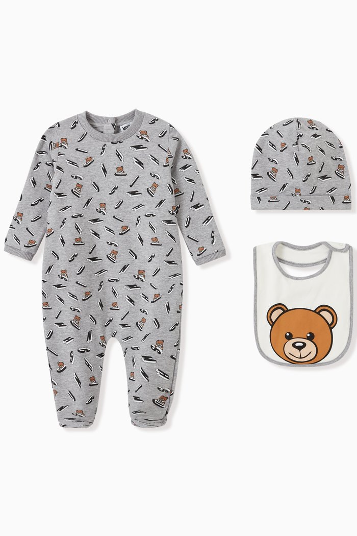 

Logo Print Babysuit Set in Cotton, Grey