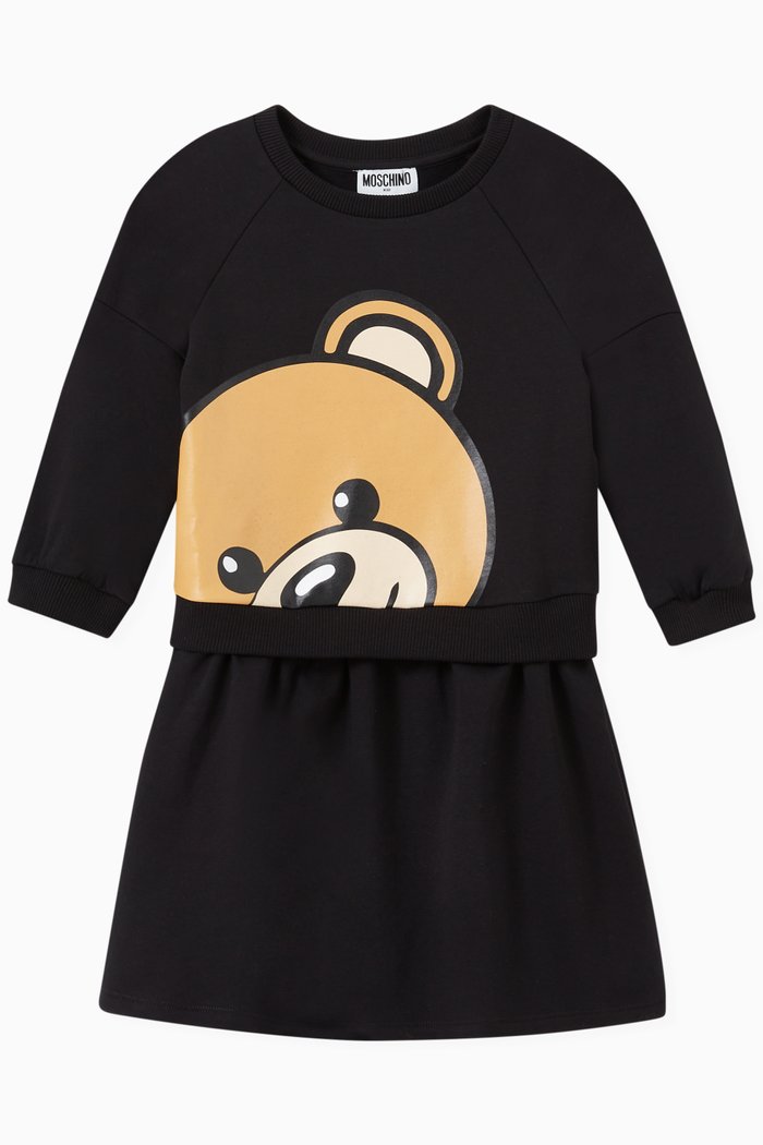 

Teddy Bear Print Dress in Cotton, Black