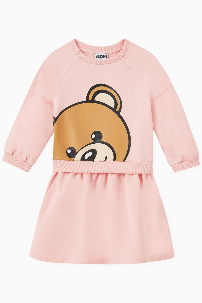 

Teddy Bear Print Dress in Cotton, Pink