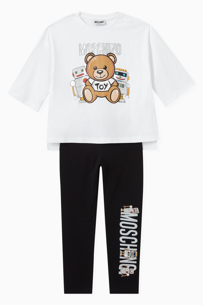 

Bear Print T-shirt and Leggings Set, White