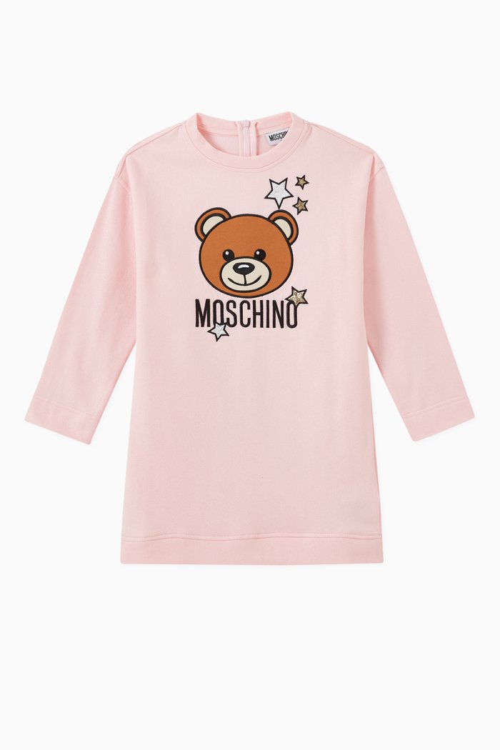 Teddy Bear Print Dress in Jersey, Pink