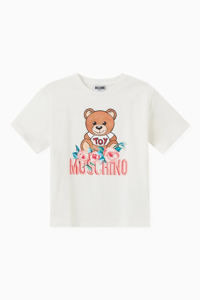 

Teddy Bear with Flower Print T-shirt in Cotton, White