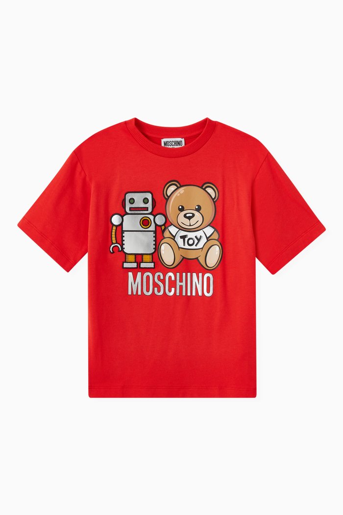 

Bear with Robot Print T-shirt in Cotton, Red